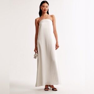 Abercrombie Strapless White Trapeze Maxi Dress